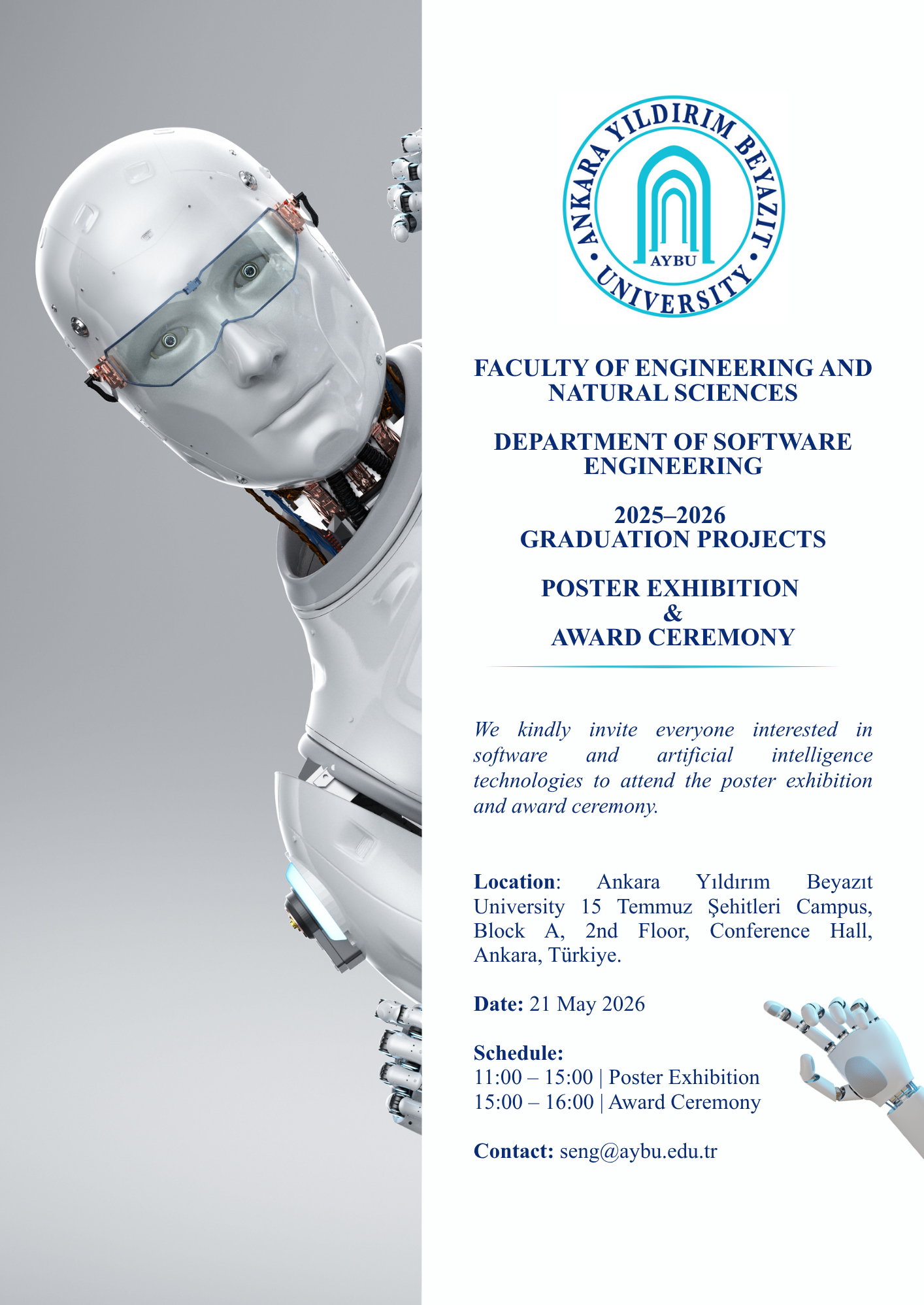 Poster for the AYBÜ Software Engineering Department 2025–2026 Graduation Projects Poster Exhibition and Award Ceremony.