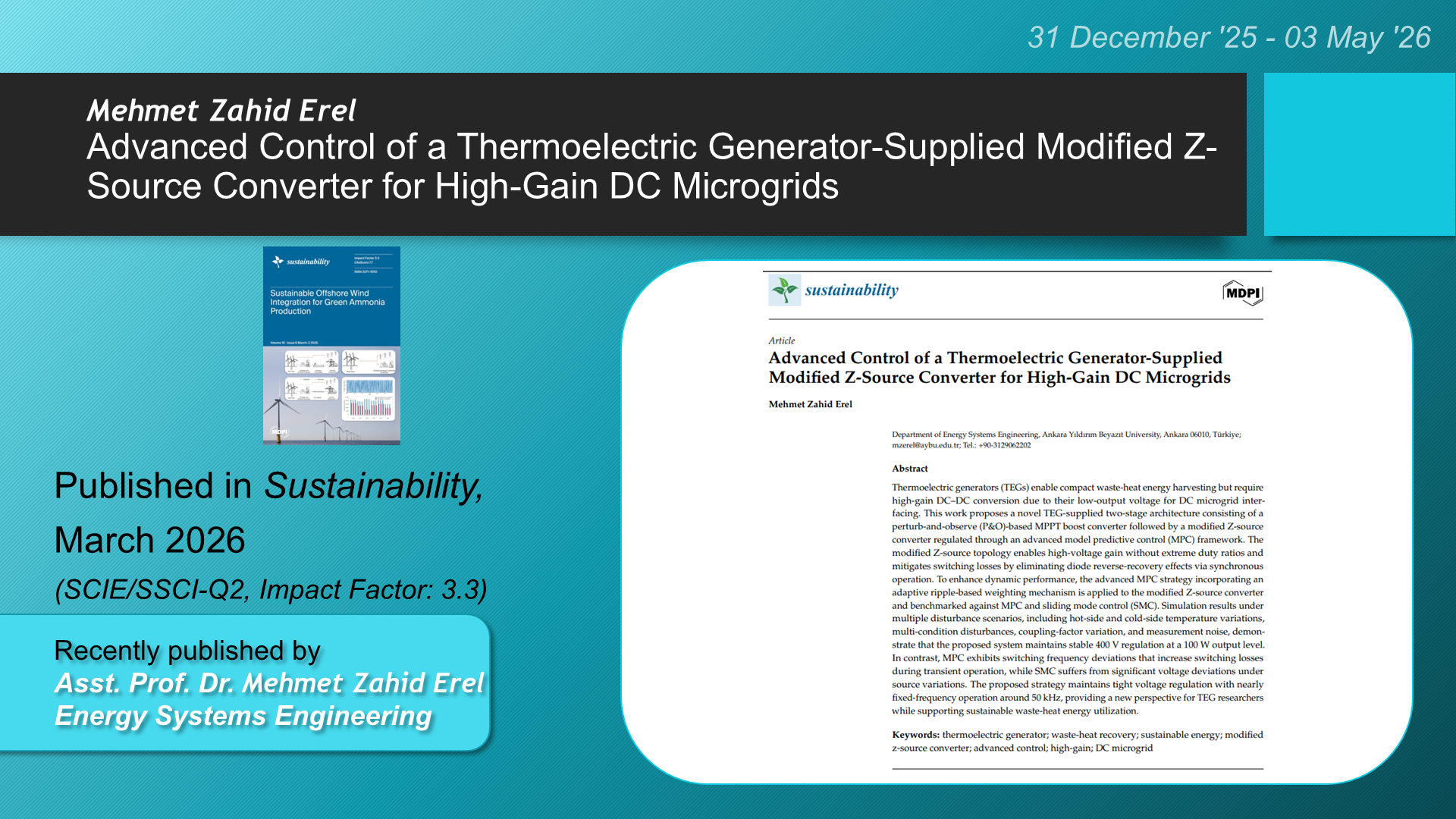 Advanced Control of a Thermoelectric Generator-Supplied Modified Z-Source Converter for High-Gain DC Microgrids adlı Mehmet Zahid Erel tarafından yapılan çalışma görseli