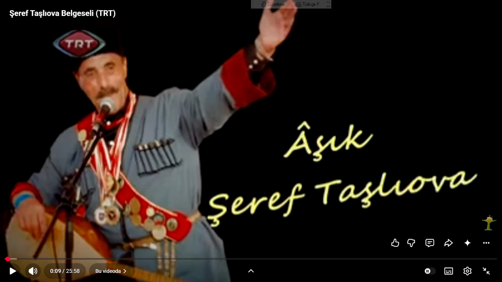 Şeref Taşlıova Belgeseli Videosundan Alınmış Bir Görsel