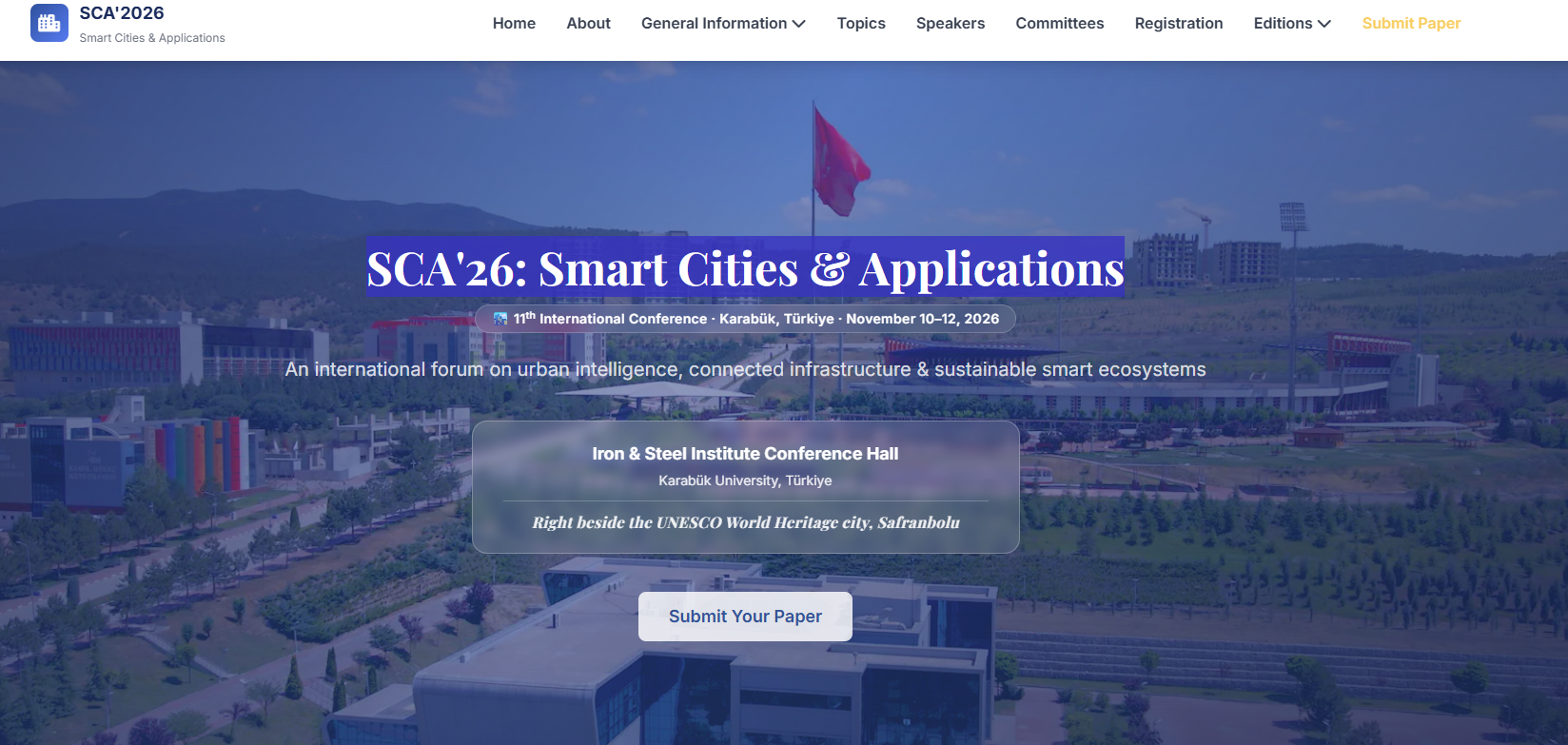 11th International Conference on Smart Cities & Applications (SCA'26) başlıklı uluslararası bilimsel konferans