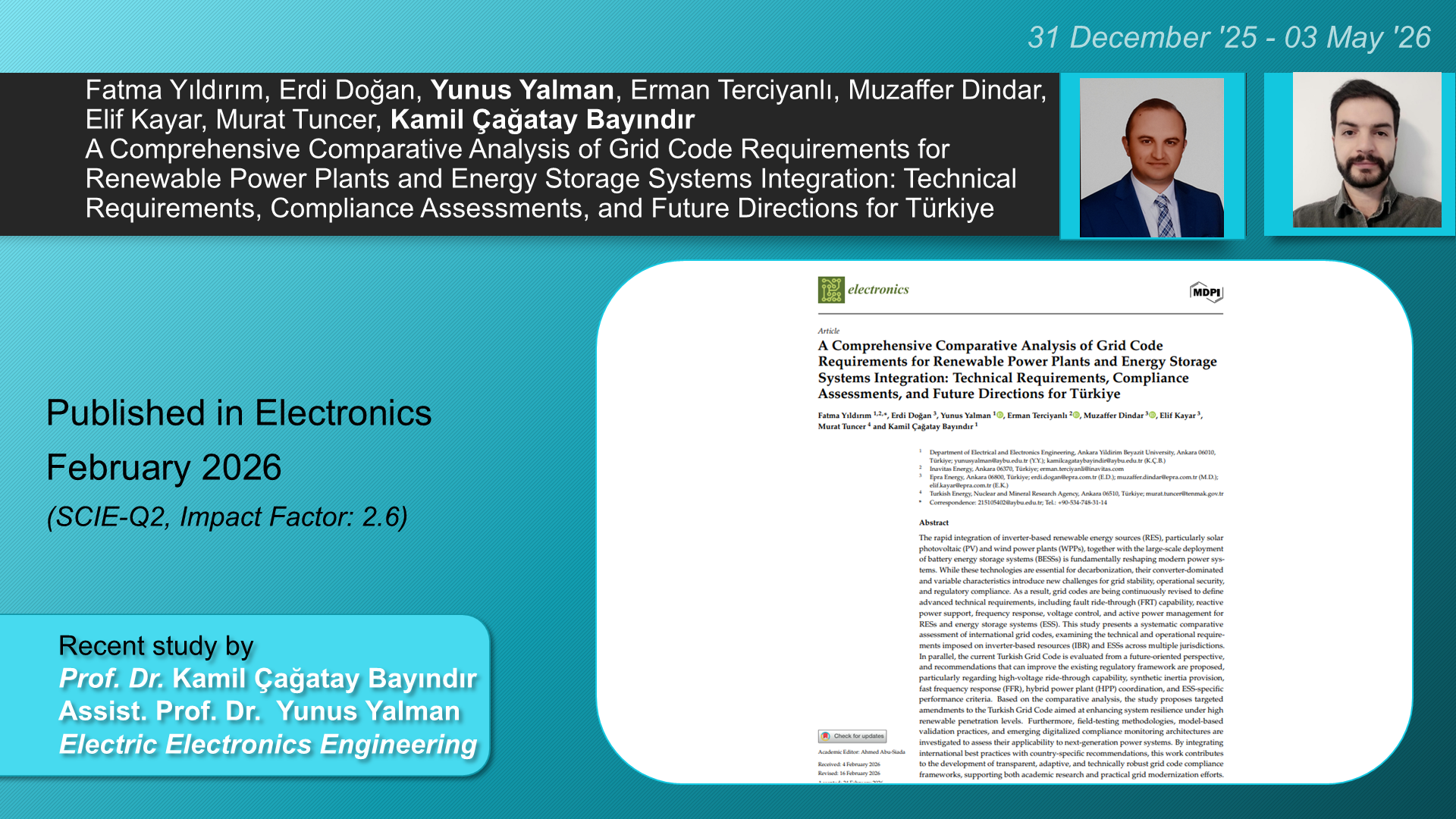 A Comprehensive Comparative Analysis of Grid Code Requirements for Renewable Power Plants and Energy Storage Systems Integration: Technical Requirements, Compliance Assessments, and Future Directions for Türkiye adlı Fatma Yıldırım, Erdi Doğan, Yunus Yalman, Erman Terciyanlı, Muzaffer Dindar, Elif Kayar, Murat Tuncer, Kamil Çağatay Bayındır tarafından yapılan çalışma görseli
