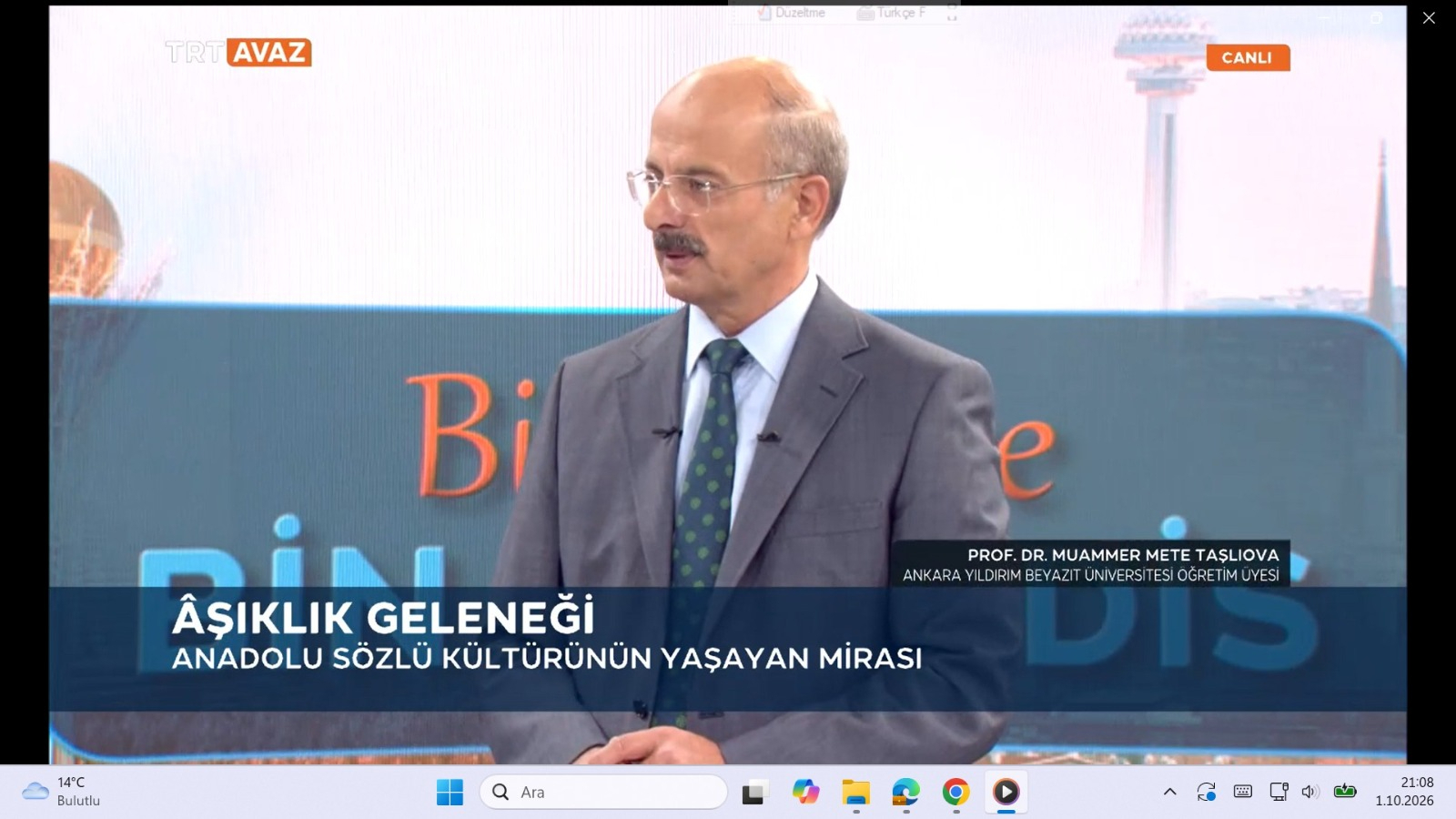 Prof. Dr. Mete Taşlıova'nın Konuk Olduğu Programdan Bir Görseli
