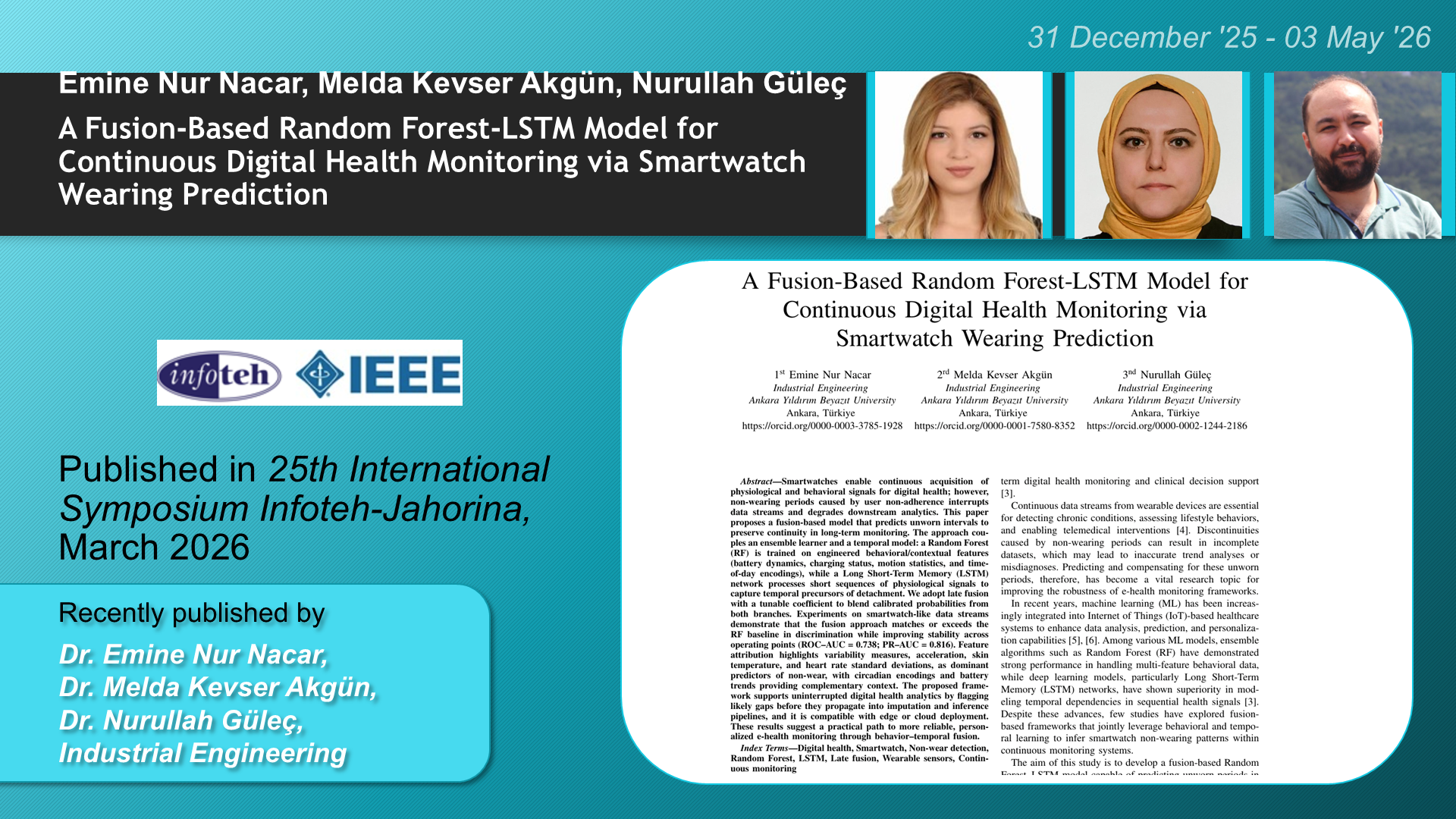 A Fusion-Based Random Forest-LSTM Model for Continuous Digital Health Monitoring via Smartwatch Wearing Prediction adlı Emine Nur Nacar, Melda Kevser Akgün, Nurullah Güleç tarafından yapılan çalışma görseli
