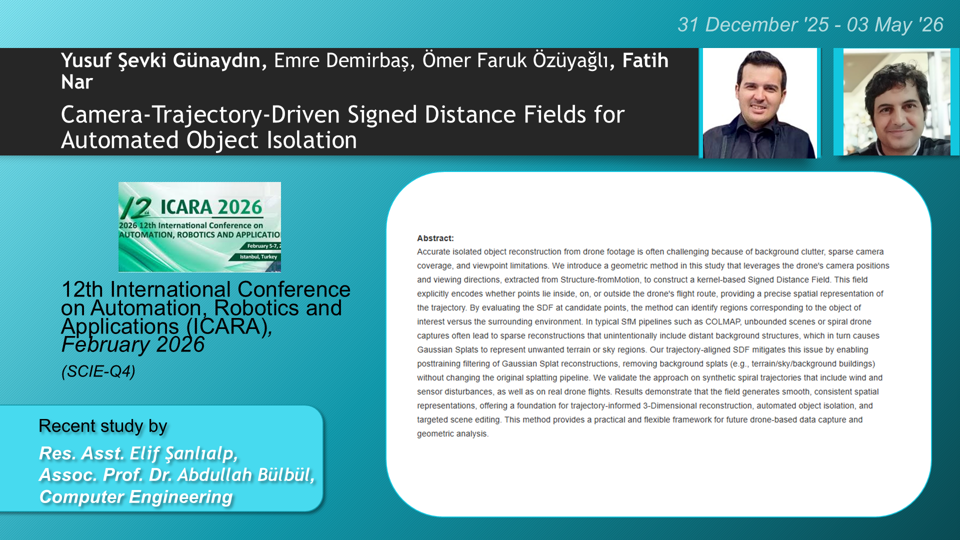 Camera-Trajectory-Driven Signed Distance Fields for Automated Object Isolation adlı Yusuf Şevki Günaydın, Emre Demirbaş, Ömer Faruk Özüyağlı, Fatih Nar tarafından yapılan çalışma görseli
