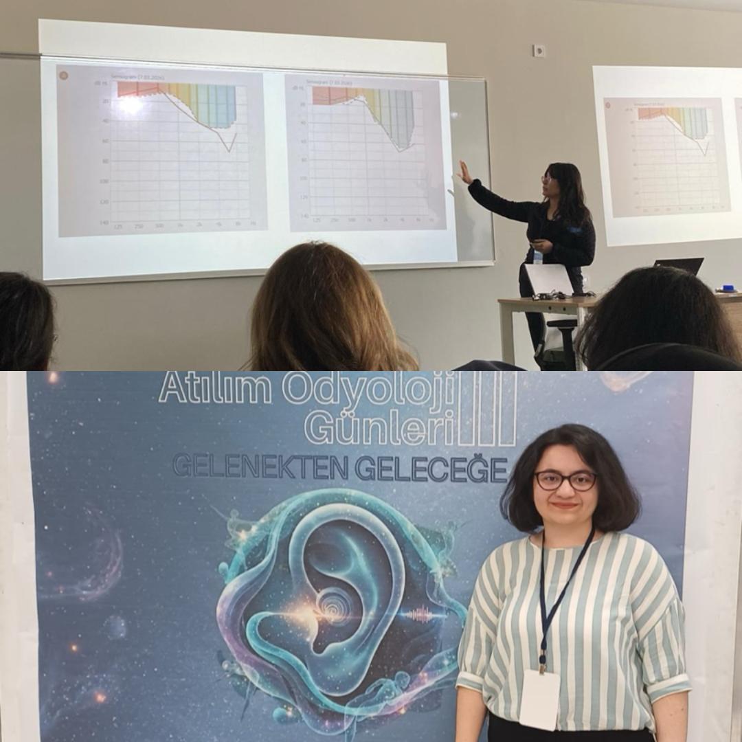 Görsellerde, Atılım Odyoloji Günleri III kapsamında panel oturumları, sunum yapan katılımcılar ve etkinlikten çeşitli anlar yer almaktadır.