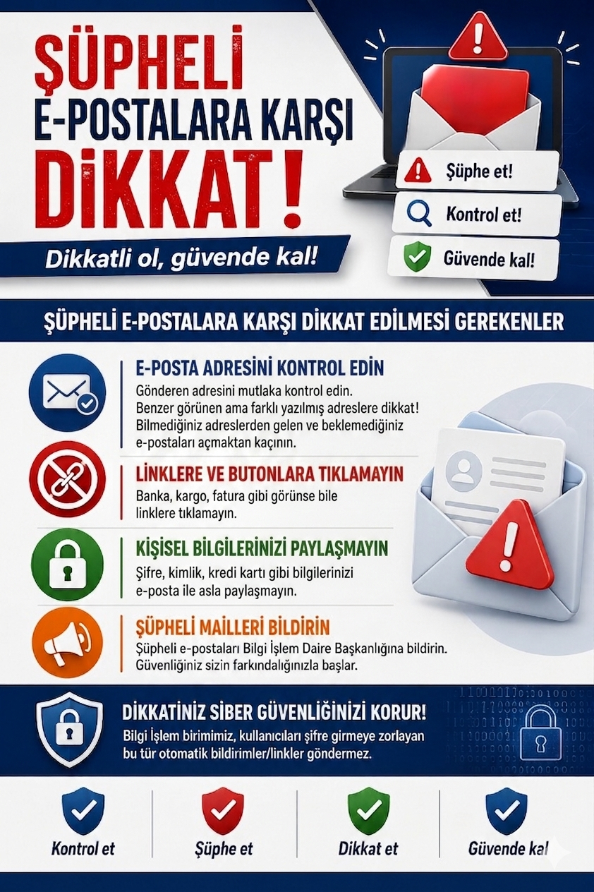 şüpheli e-postalara karşı dikkatli ol, güvende kal.