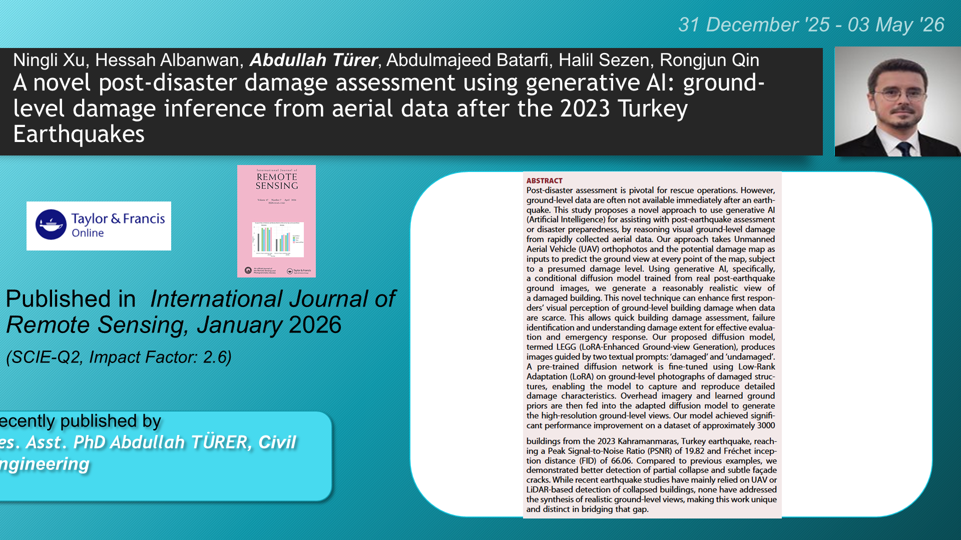A novel post-disaster damage assessment using generative AI: ground-level damage inference from aerial data after the 2023 Turkey Earthquakes adlı Ningli Xu, Hessah Albanwan, Abdullah Türer, Abdulmajeed Batarfi, Halil Sezen, Rongjun Qin tarafından yapılan çalışma görseli