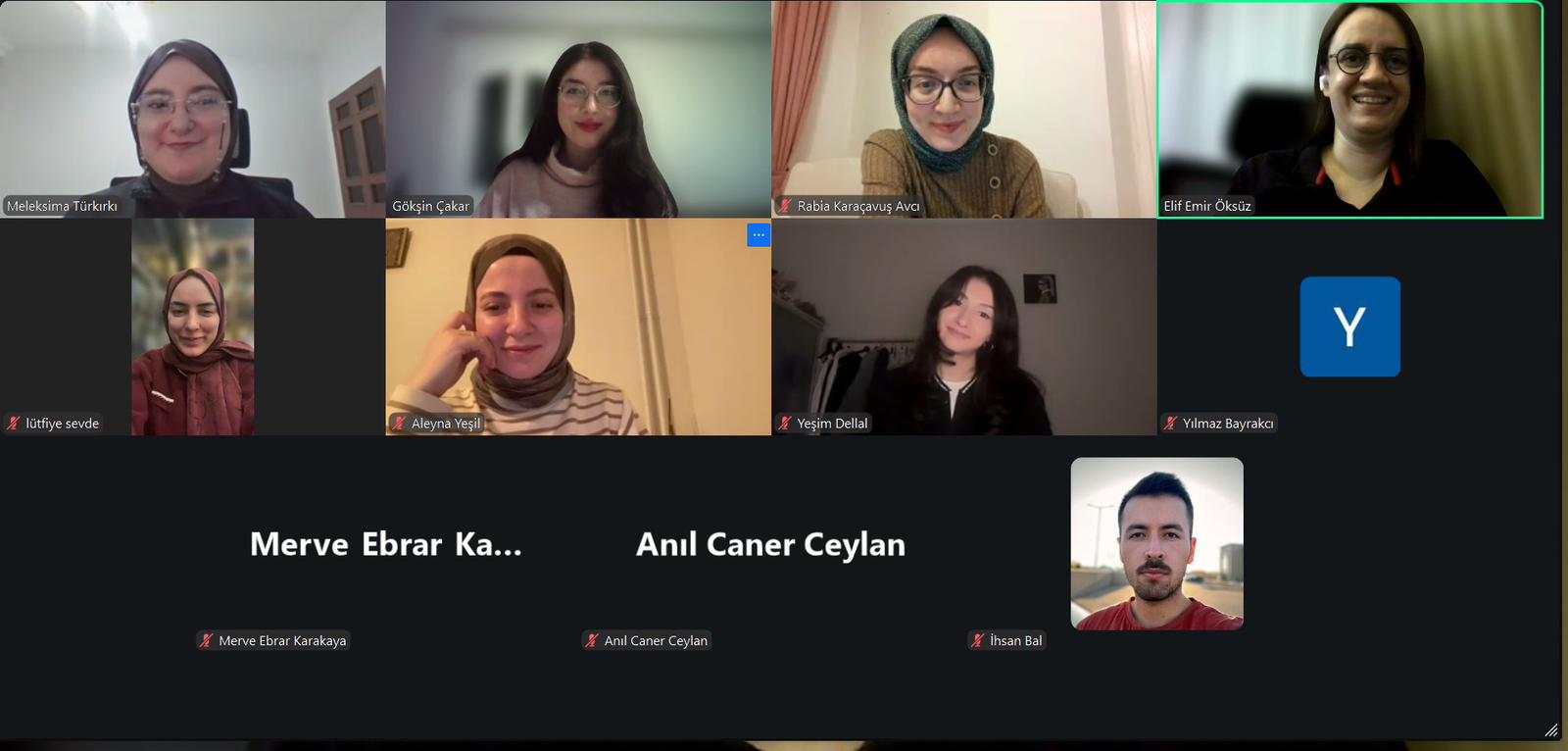 AYBU Psikoloji seminerleri, bir grup insan görüntülü görüşmede.