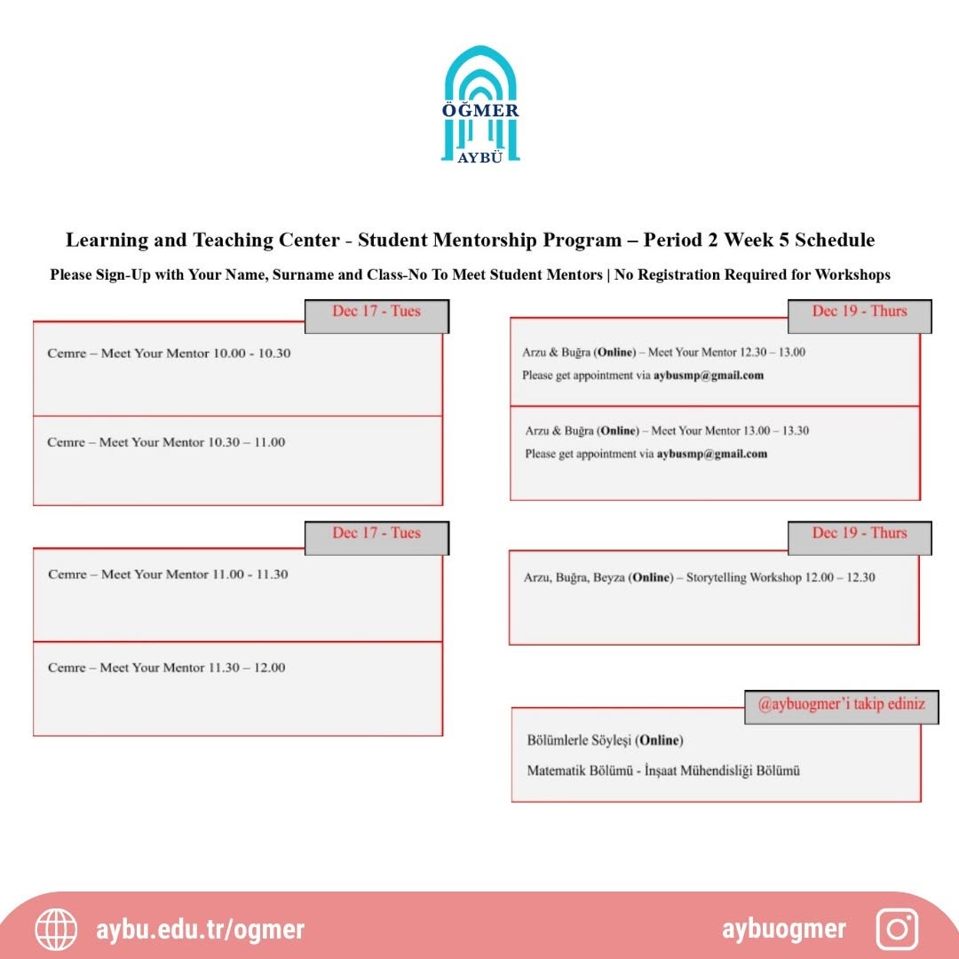 LTC Student Mentorship Program - Period 2 Week 5 Schedule