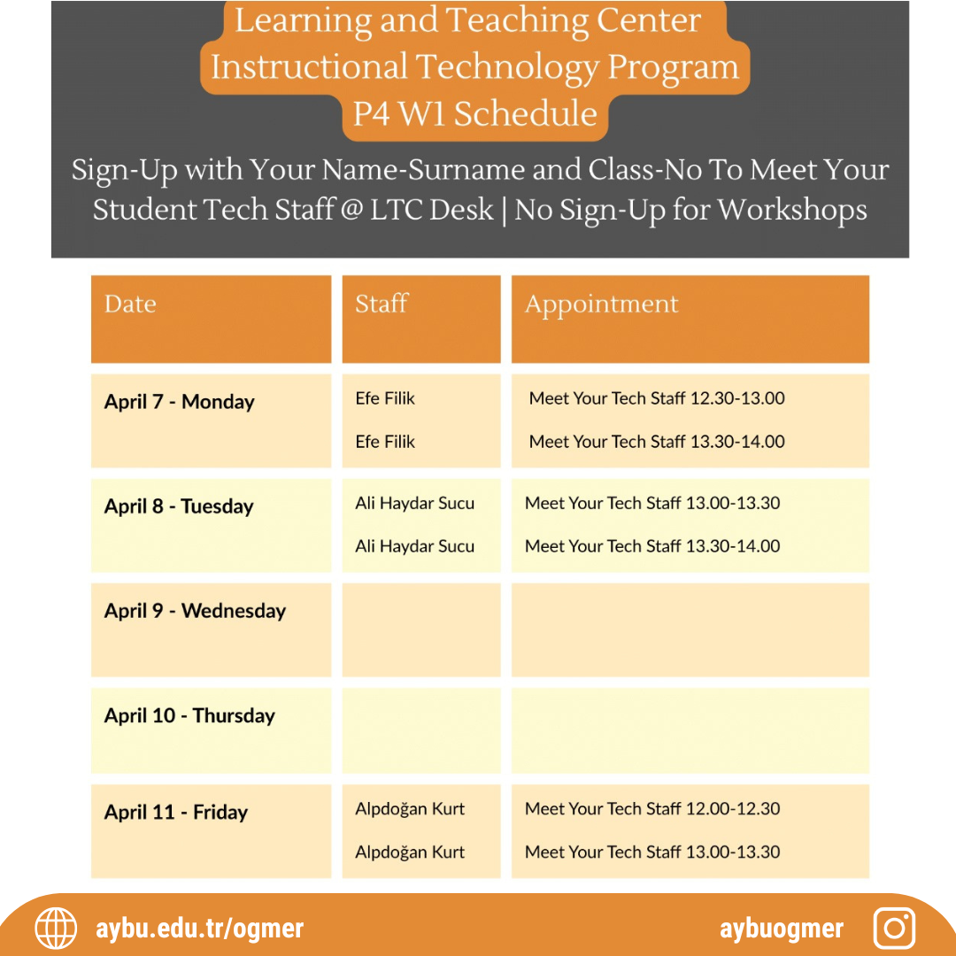Learning and Teaching Center Instructional Technology ProgramP4 W1 Schedule