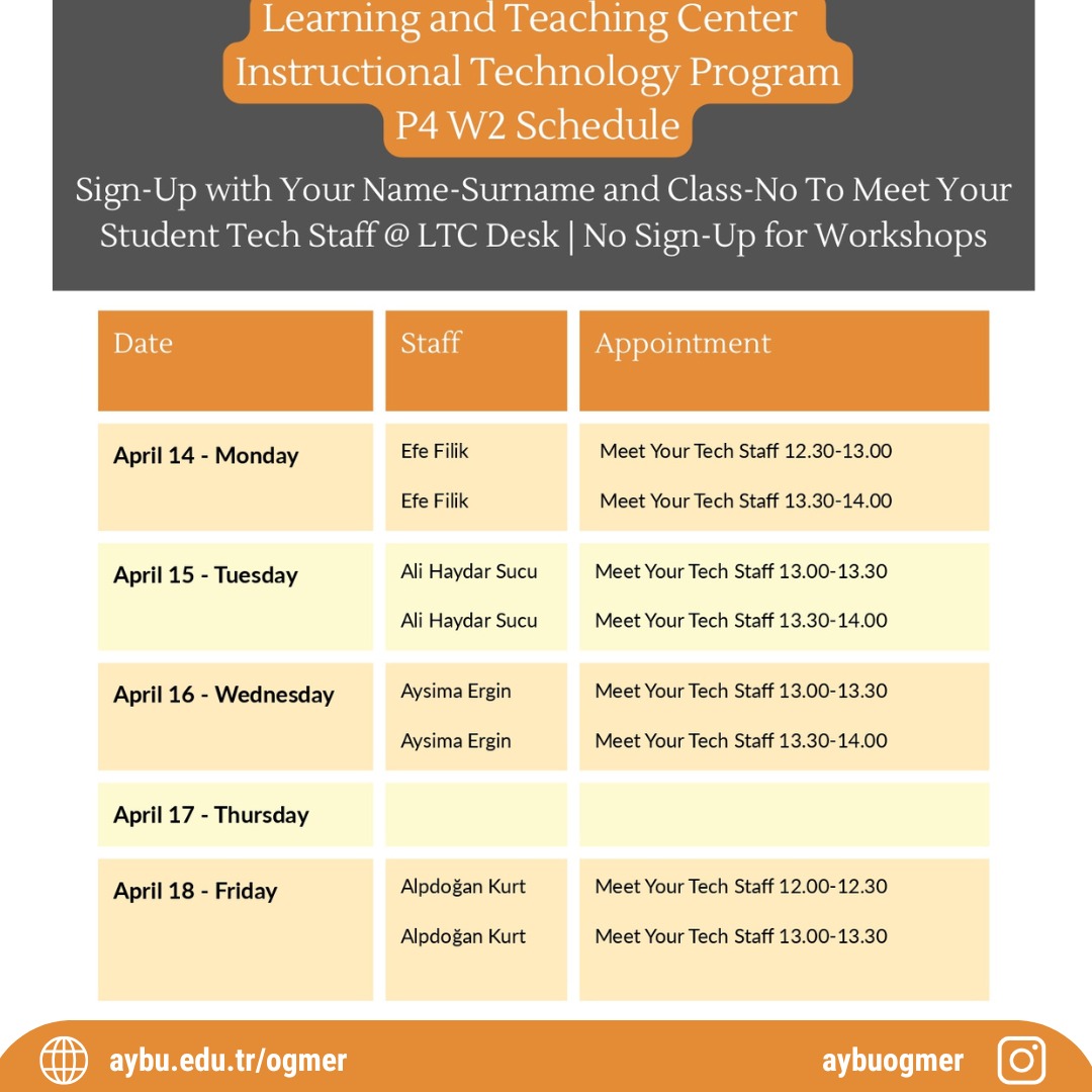 Learning and Teaching Center Instructional Technology ProgramP4 W2 Schedule