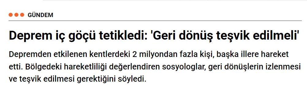 Basında AYBÜ-GPM: "Deprem iç göçü tetikledi: 'Geri dönüş teşvik edilmeli' "