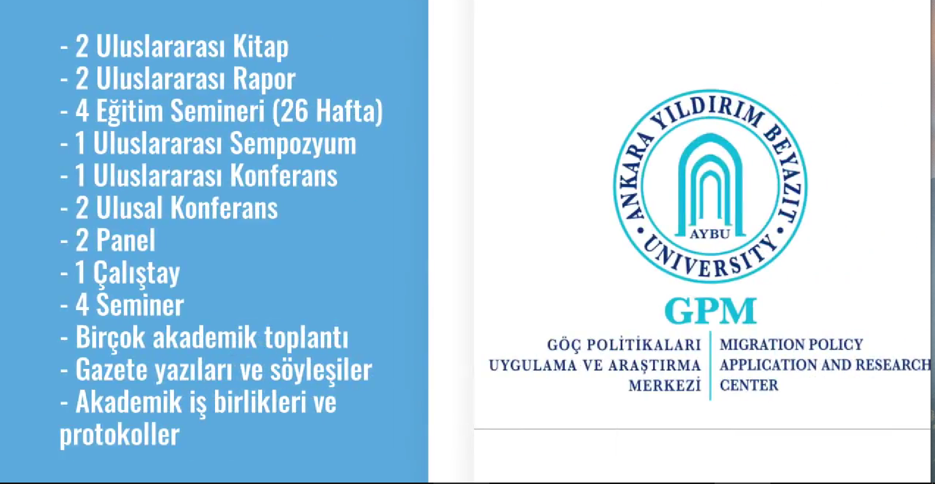 AYBÜ Göç Politikaları Uygulama ve Araştırma Merkezi 2021 Faaliyetleri