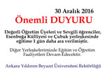 30 Aralık 2016 Kar Tatili ile İlgili Rektörlüğümüzün Açıklaması