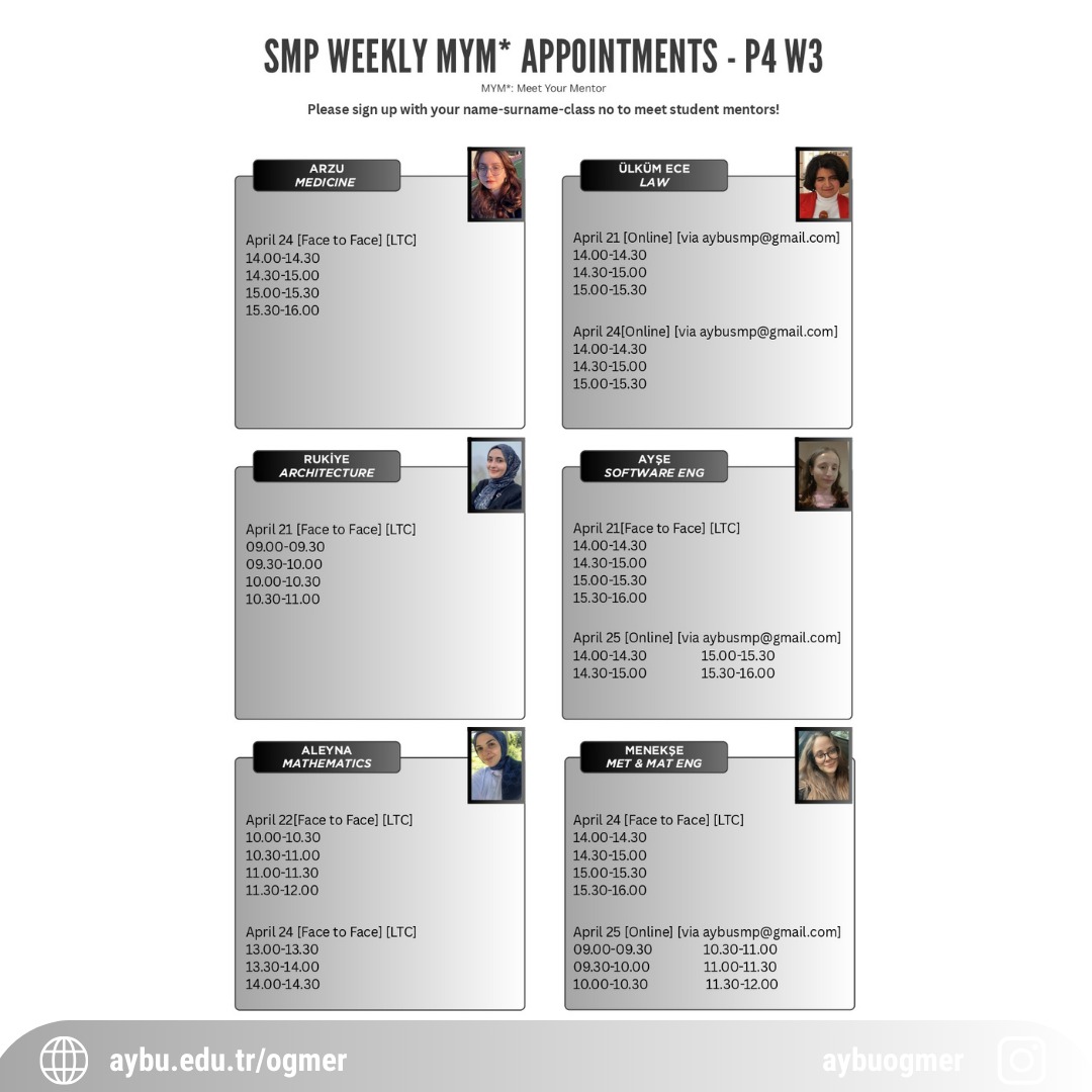 SMP Weekly MYM Appointments for P4 - W2