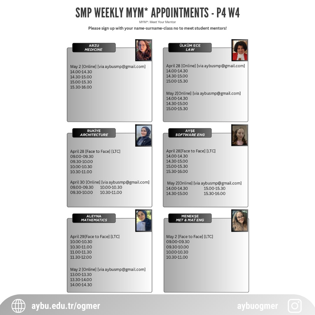 SMP Weekly MYM Appointments for P4 - W4