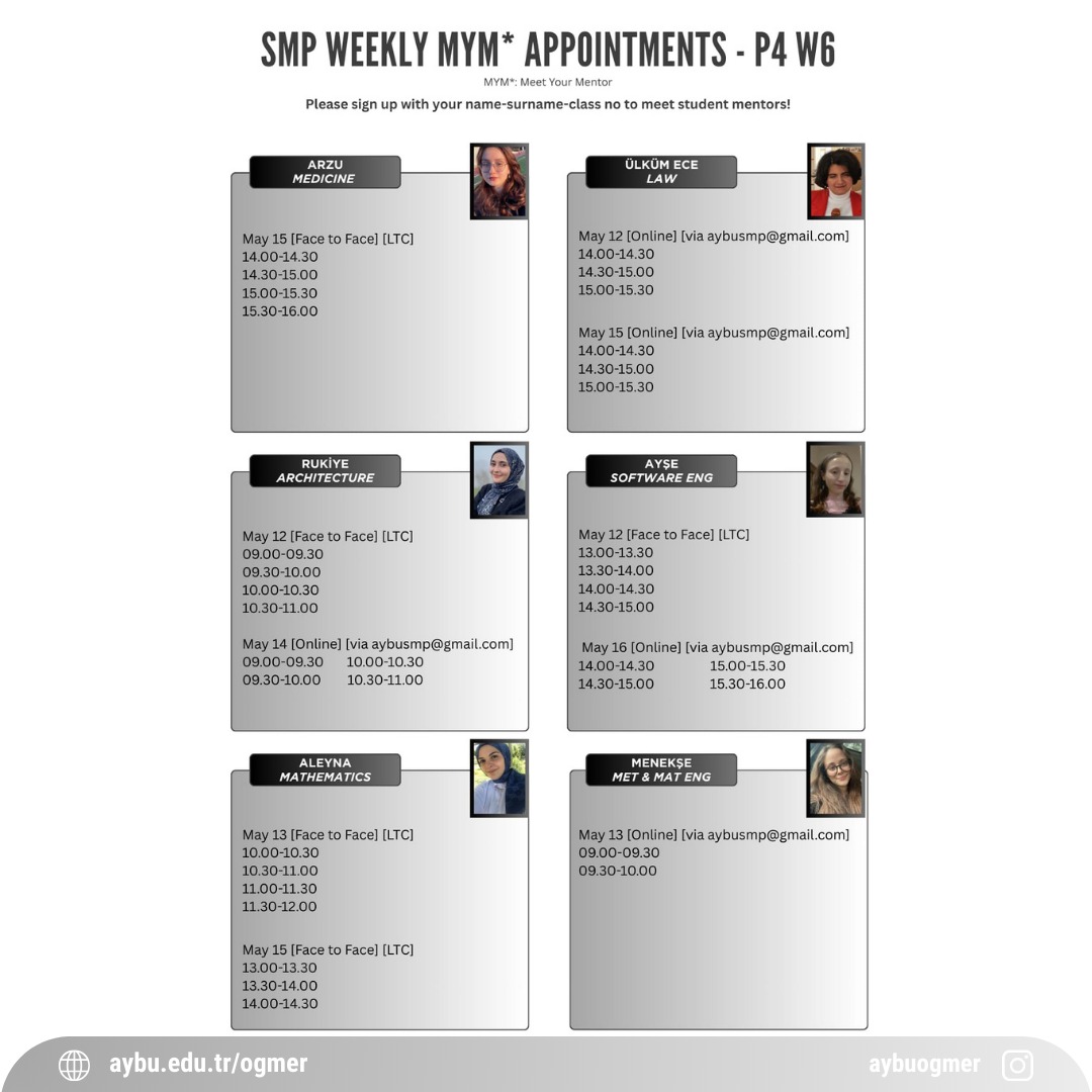 SMP Weekly MYM* Appointments - P4 W6
