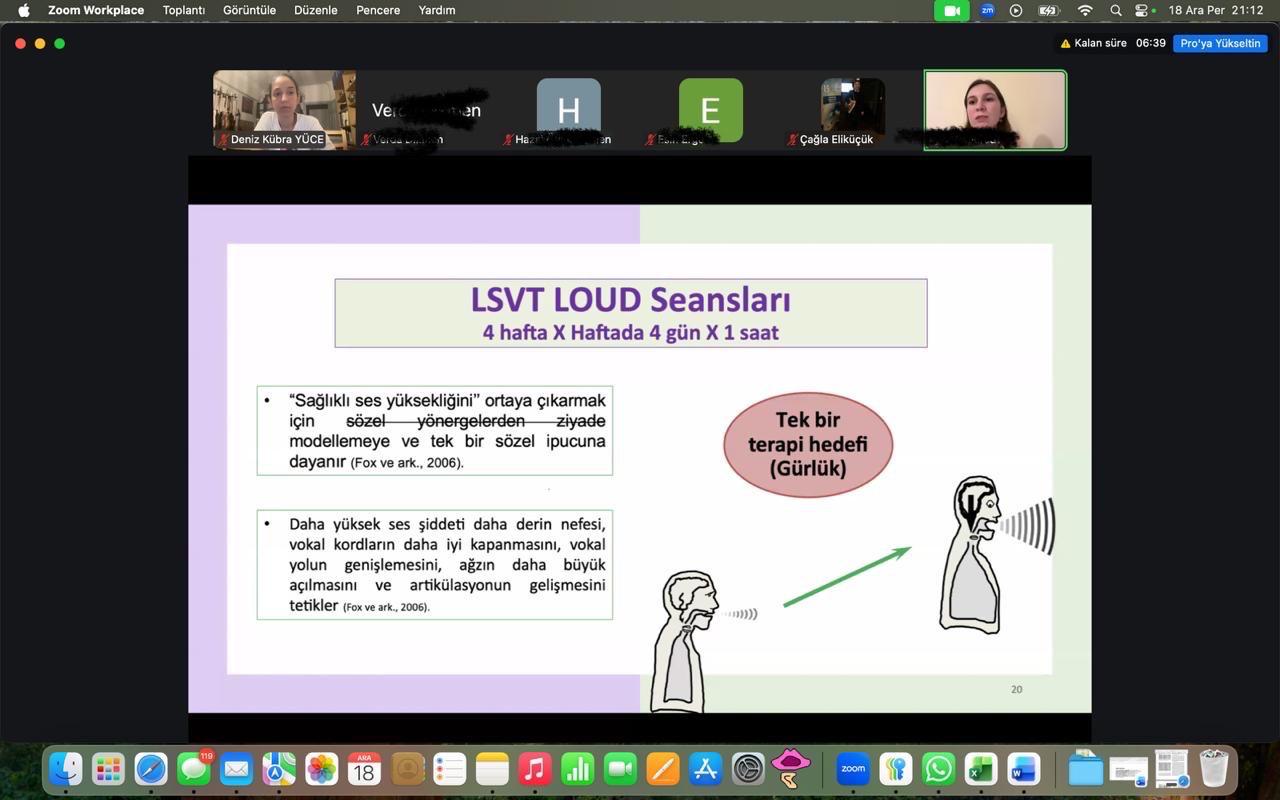 Öğr. Gör. Uzm Dkt Aysu PAPURCU ANILIR  “LSVT Müdahale Vaka Örneği : Parkinsonda Dizatride LSVT Uygulama Prosedürleri “ Sunumu Gerçekleştirmiştir.