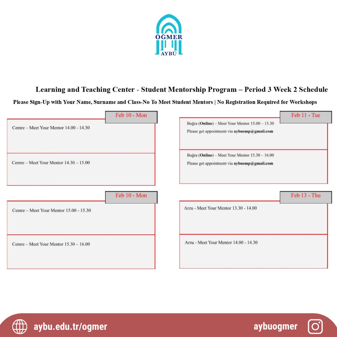 LTC Student Mentorship Program - Period 3 Week 2 Schedule