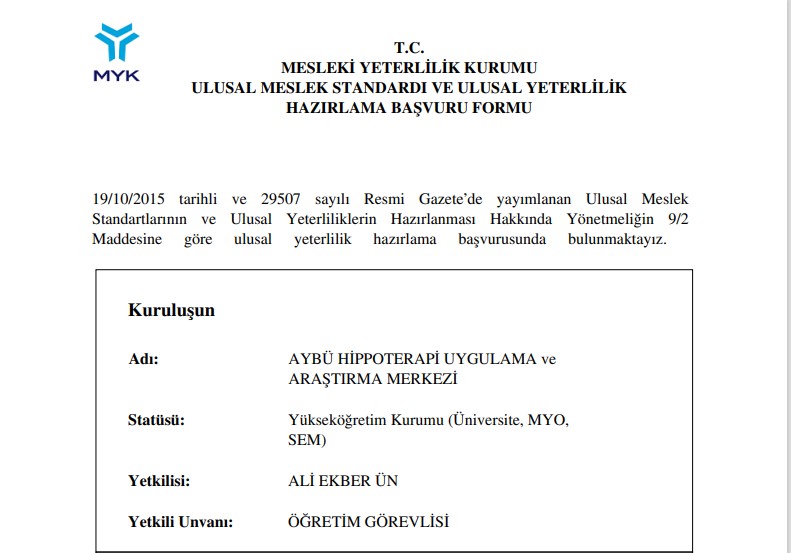 MERKEZ MÜDÜRÜ ÖĞR.GÖR. ALİ EKBER ÜN HOCAMIZ MESLEKİ YETERLİLİK KURUMUNA PROJE BAŞVURUSUNDA BULUNDU.