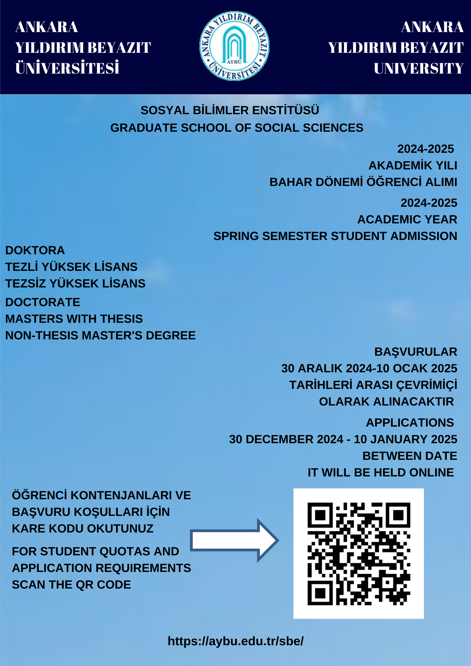 2024-2025 EĞİTİM ÖĞRETİM YILI BAHAR DÖNEMİ LİSANSÜSTÜ ÖĞRENCİ ALIM İLANI
