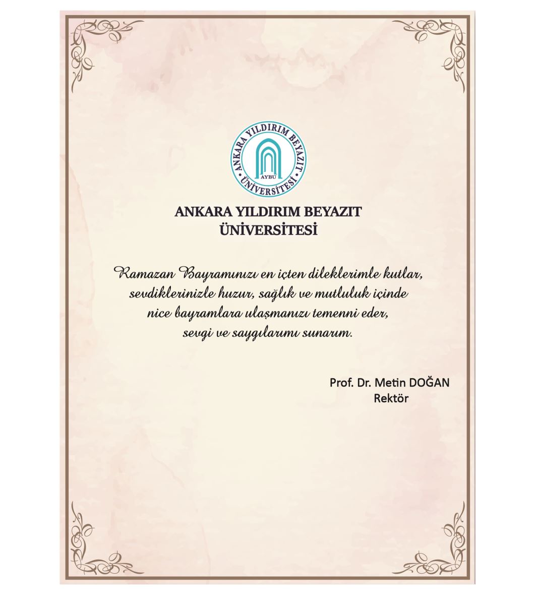 Sayın Rektörümüzün Ramazan Bayramı Mesajı