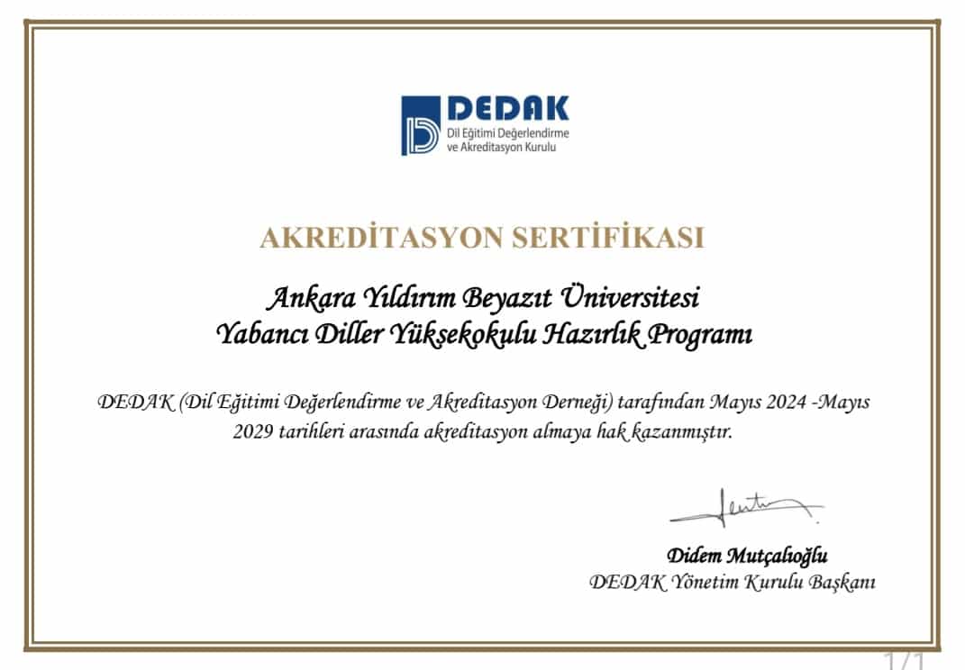 Yabancı Diller Yüksekokulu 5 Yıl Süreyle Tam Akreditasyon Almaya Hak Kazandı