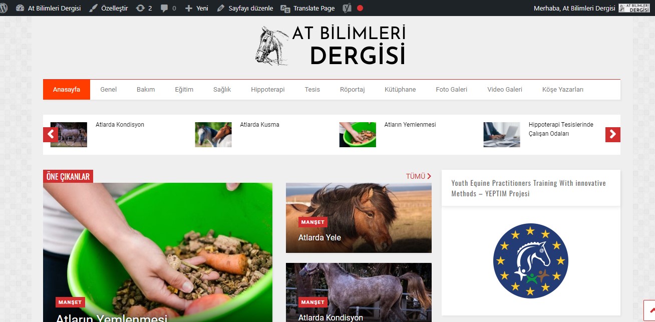 MERKEZ MÜDÜRÜMÜZ ÖĞR.GÖR.ALİ EKBER ÜN AB YEPTİM PROJESİ KAPSAMINDA AT BİLİMLERİ DERGİSİ YAYININA BAŞLADI