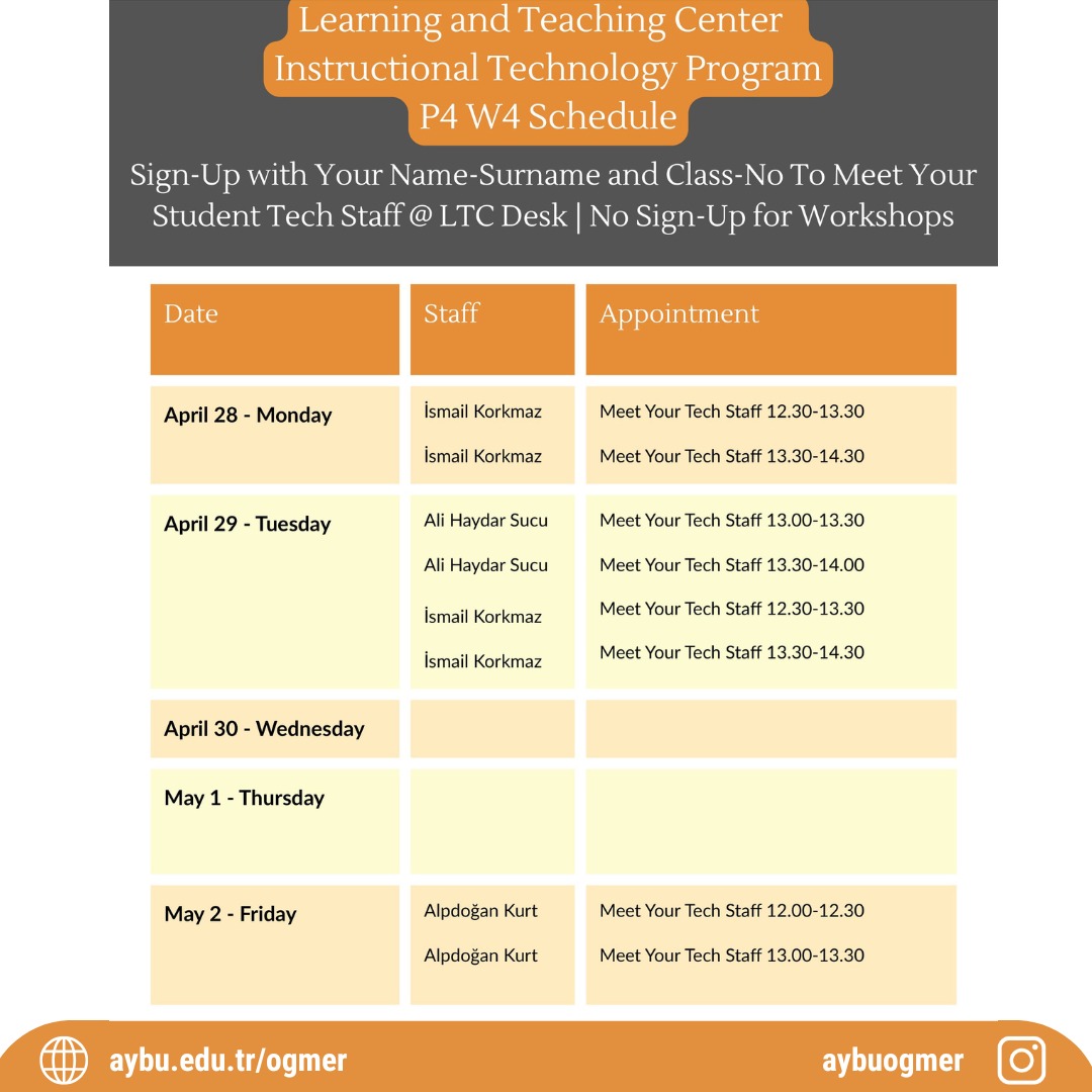 LTC Instructional Technology Program P4-W4 Schedule