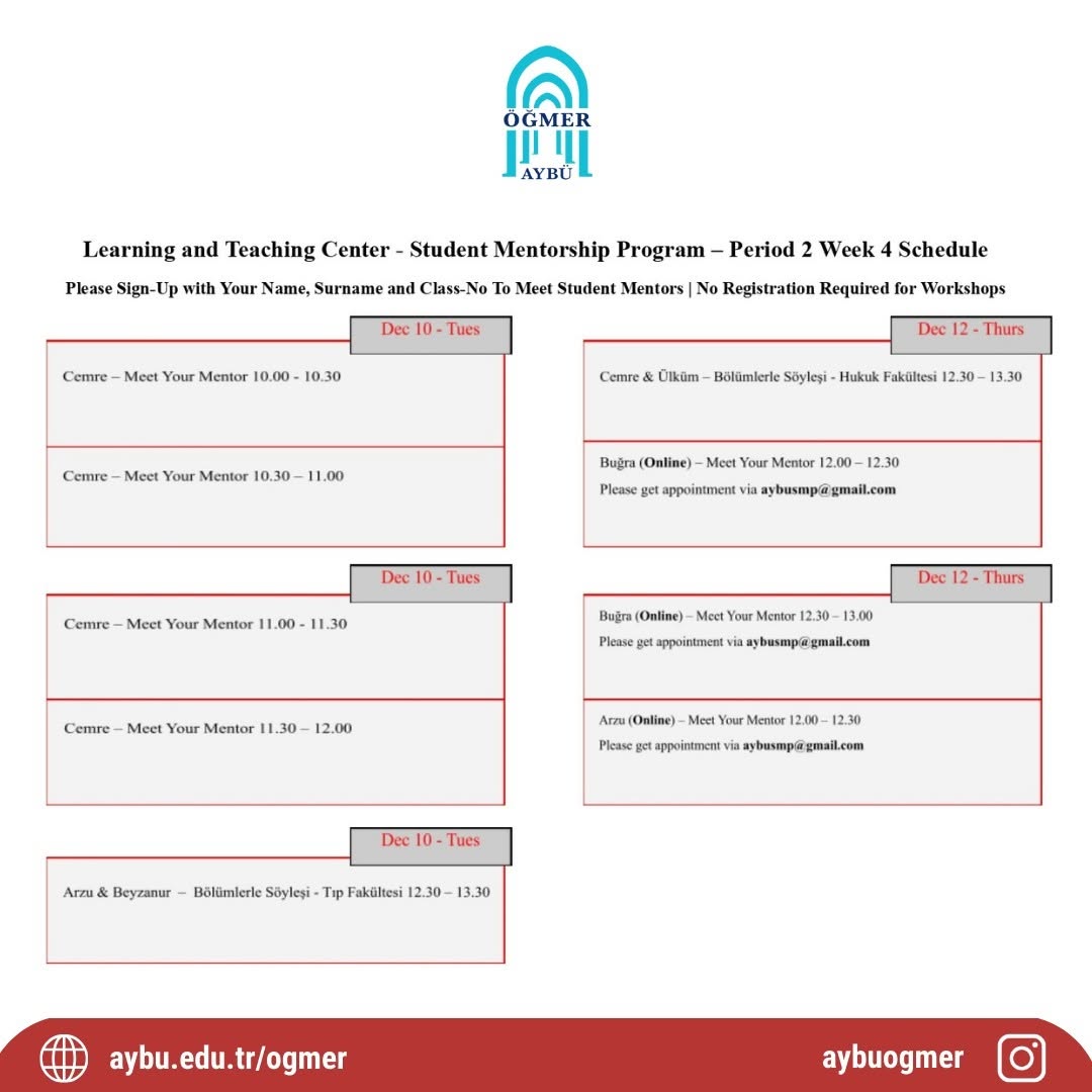 LTC Student Mentorship Program - Period 2 Week 4 Schedule