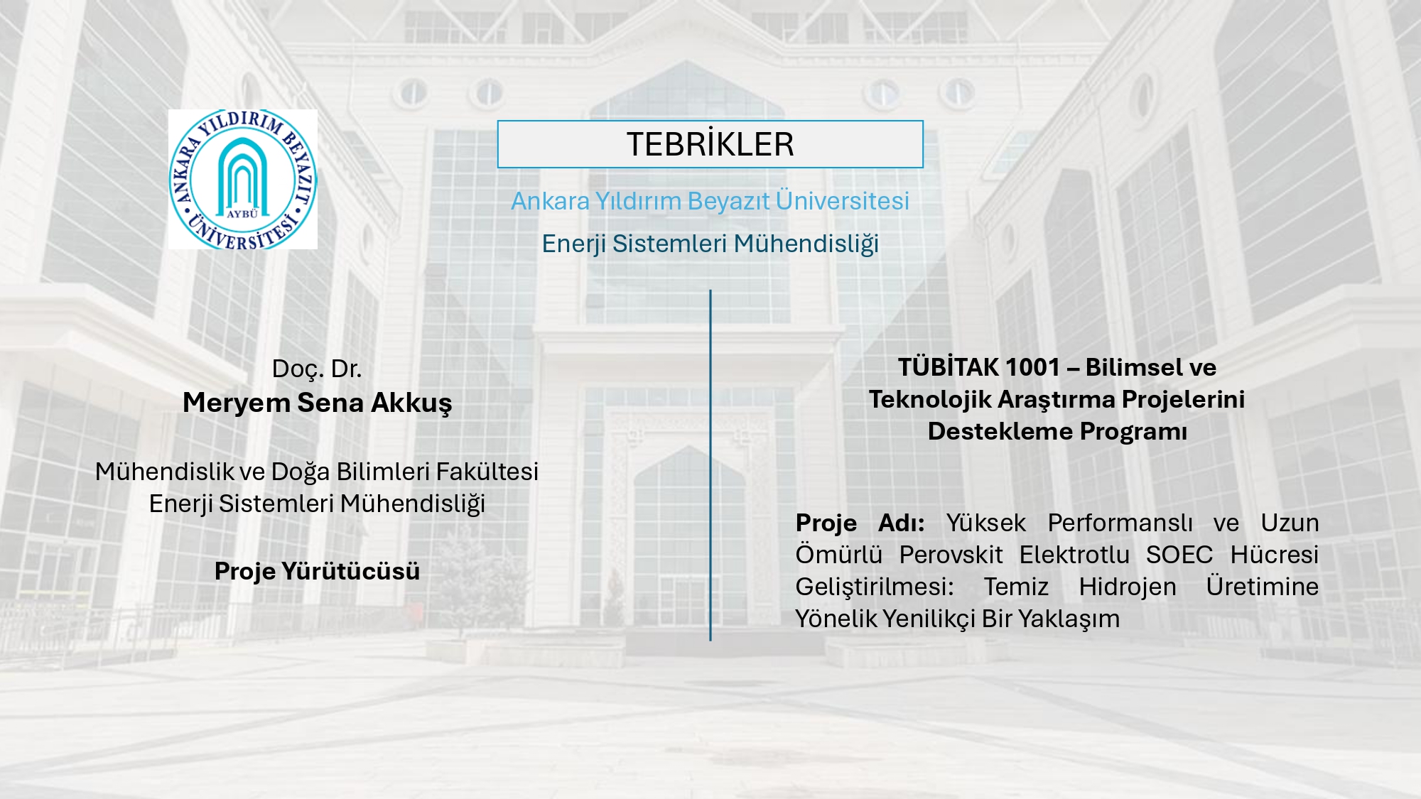 Our Faculty Member’s Project Has Been Granted Support Under the TÜBİTAK 1001 – Scientific and Technological Research Projects Support Program