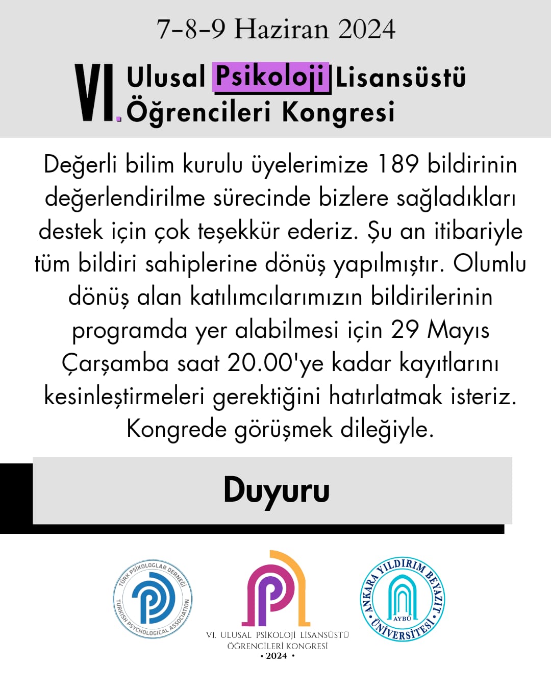 Bildiri Değerlendirme Süreci Tamamlandı