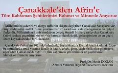 Sn. Rektörümüzün 18 Mart Çanakkale Zaferi ve Şehitleri Anma Günü Mesajı