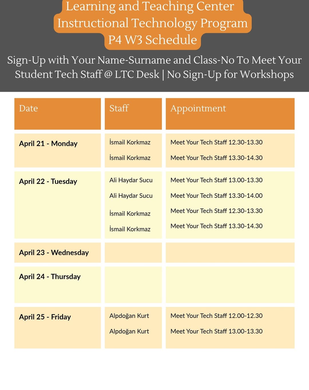 LTC Instructional Technology Program P4-W3 Schedule	