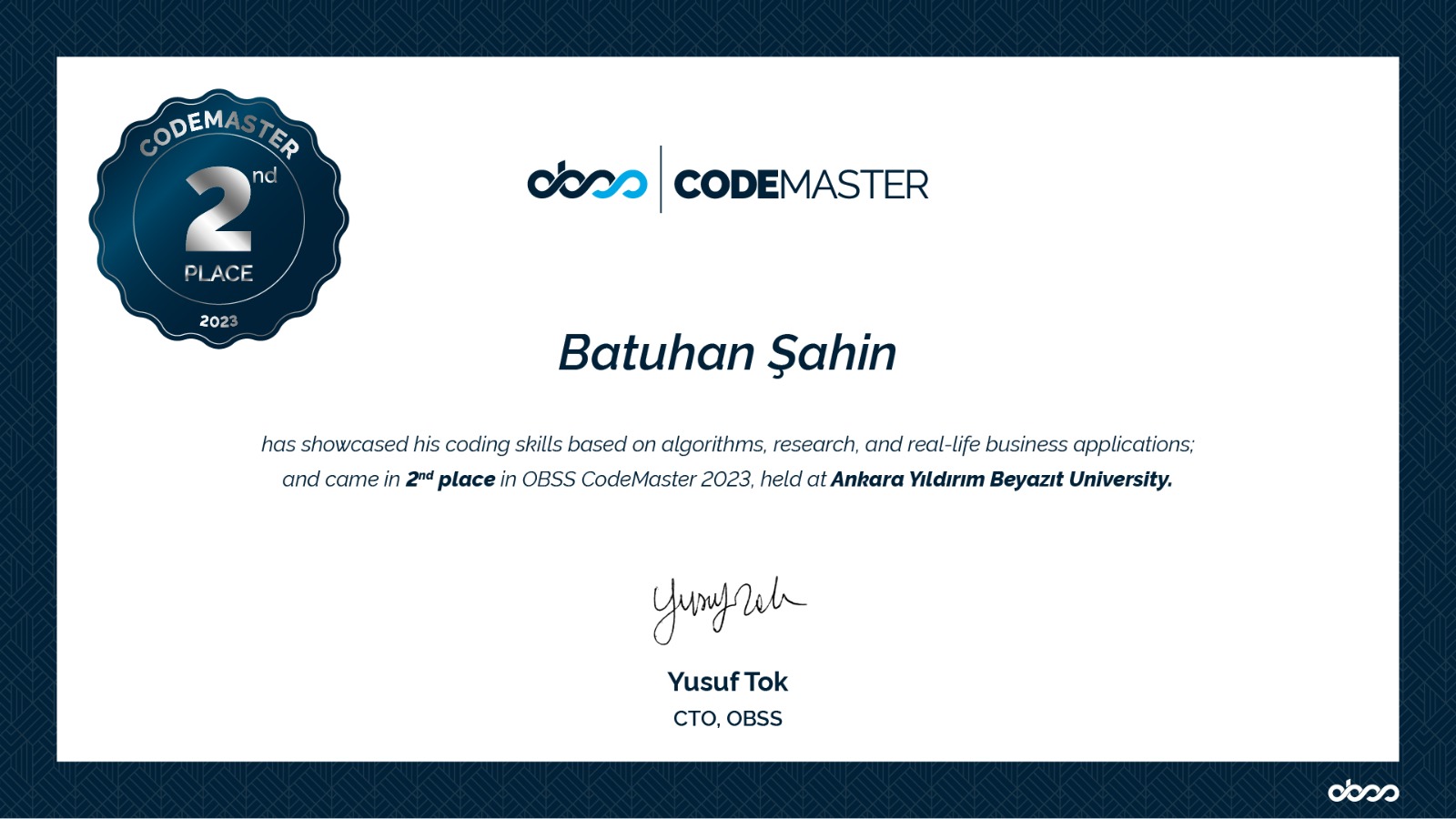 OBSS Java Challengers Programında Birincilik Ödülü