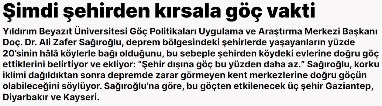 Basında AYBÜ-GPM:  “Şimdi şehirden kırsala göç vakti"