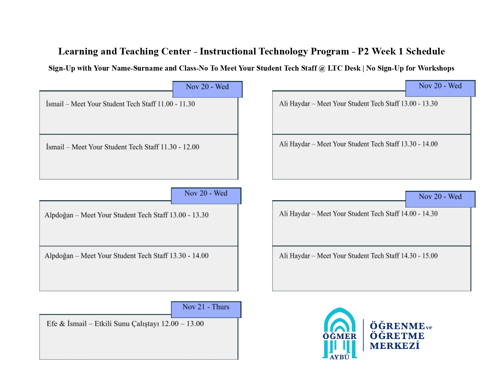 LTC Instructional Technology Program - Period 2 Week 1 Schedule
