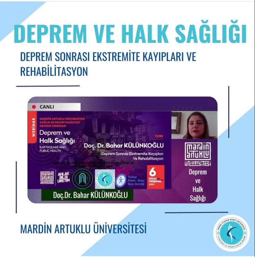 Bölüm başkanımız Doç. Dr. Bahar Külünkoğlu, Mardin Artuklu üniversitesi tarafından düzenlenen “Deprem Webinarı”na katkı sunmuştur.