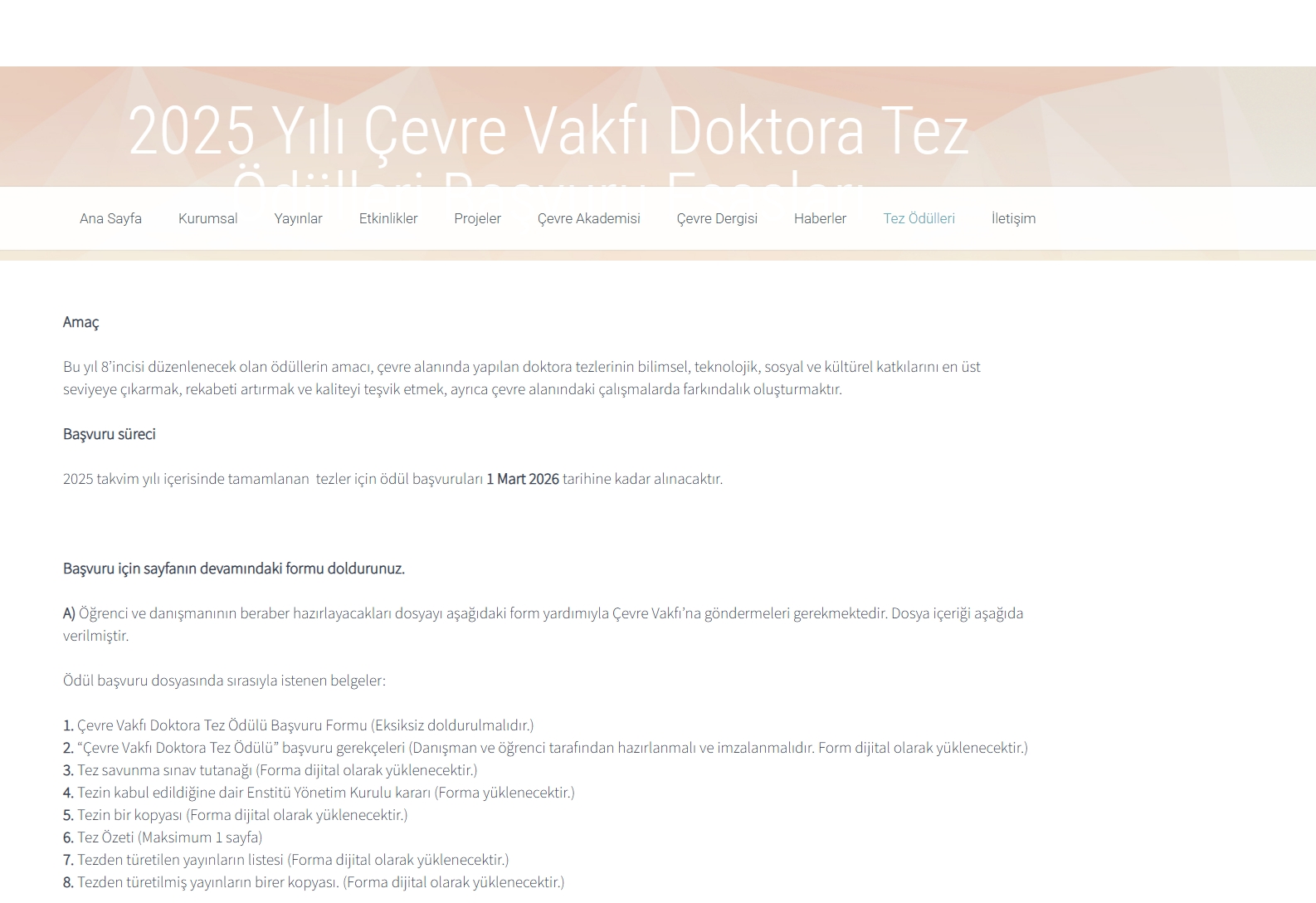 8. ÇEVRE VAKFI DOKTORA TEZ ÖDÜLLERİ 