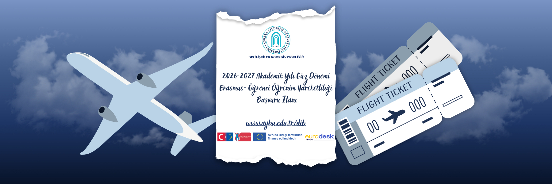 2026 -2027 Akademik yılı Güz dönemi Erasmus+ öğrenci öğrenim hareketliliği başvuru ilanıdır.