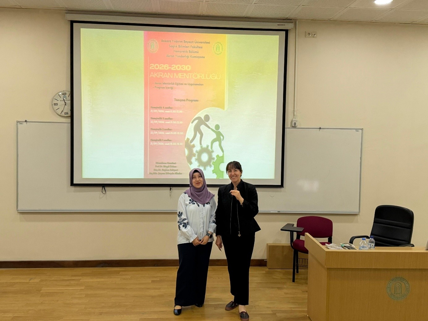 Associate Professor Reyhan Eskiyurt and Research Assistant Şeyma Zübeyde ALBAKIR introducing the Mentor–Mentee Program to fourth-year students.